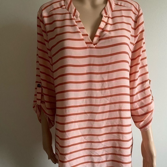 DE Collection Orange Striped VNeck 3/4 Sleeve Blouse - Picture 7 of 12